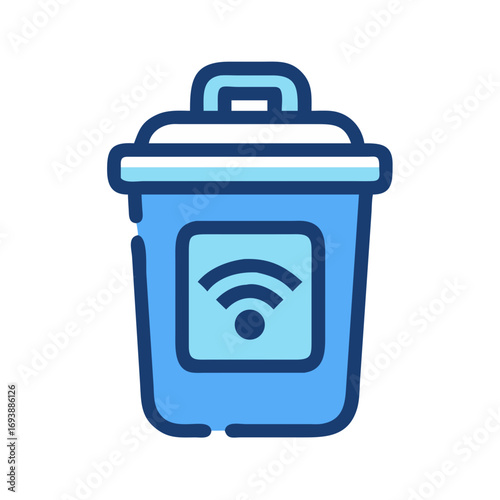 Illustration of a blue trash can with wifi icon, representing digital data deletion concept