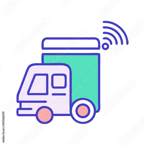 Smart Delivery Vehicle: Flat Vector Illustration of Connected Shipping Logistics for E-Commerce