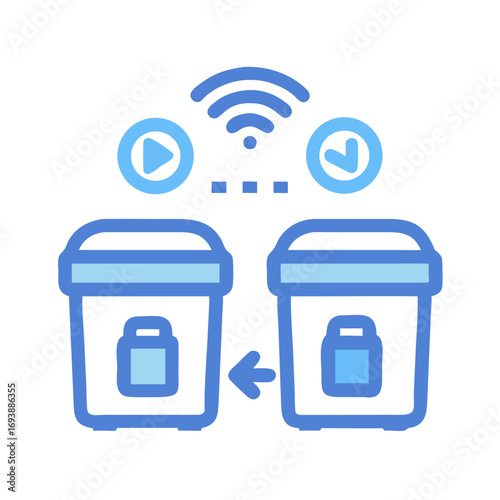 Data exchange between smart devices represented as two connected containers and wireless signal