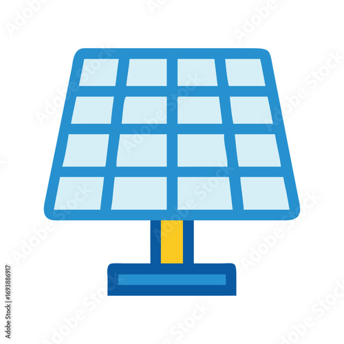Cartoon solar panel icon for renewable energy concept on a black background