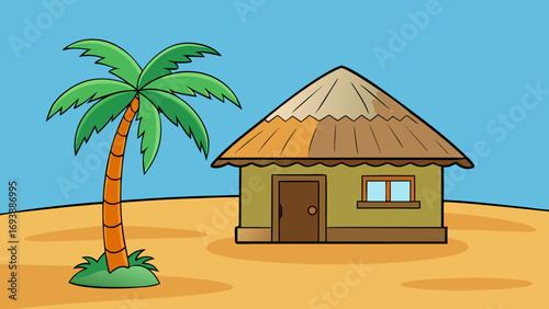 Tropical hut palm tree island beach sand