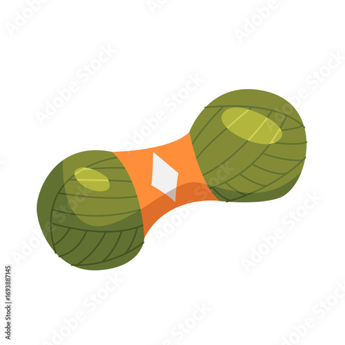 Ball green wool isolated on white. Tools and materials for handicrafts. Vector illustration.