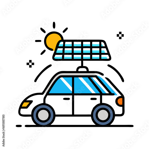 Electric car powered by solar panels illustration, sustainable transportation for a better environment.