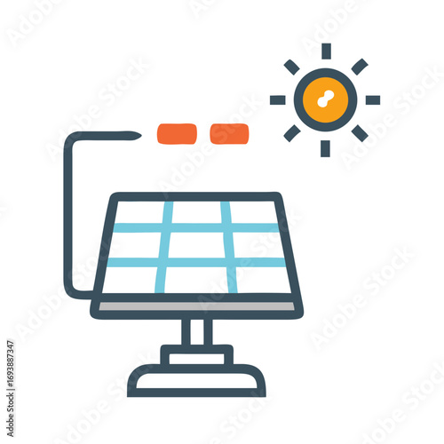 Modern solar panel flat icon design showcasing renewable energy and sustainable technology