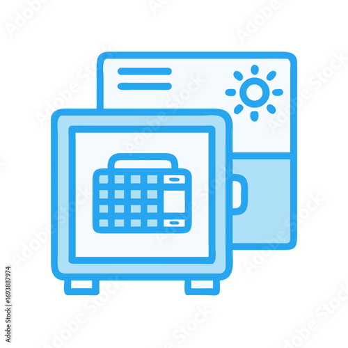 Vector illustration of a safe deposit box with a sun icon for security concepts