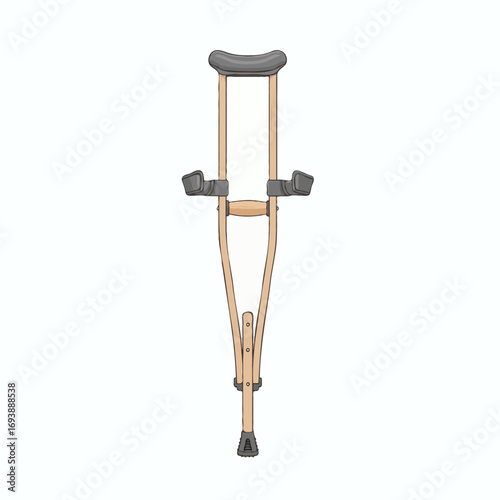 Essential single crutch illustration for mobility support, aid, and recovery from injury or disability, providing stability for walking assistance