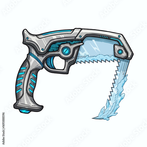 Vector illustration of a futuristic science fiction hand saw with a glowing blue plasma energy blade