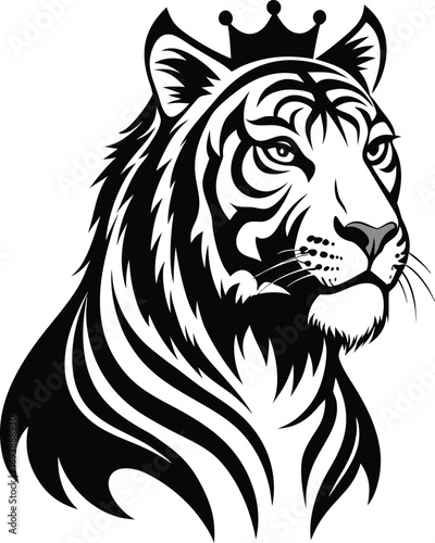 Wallpaper Mural High-quality tiger vector silhouette illustration featuring a sleek and minimal black outline of a tiger in side profile. Perfect for wildlife-themed projects, logos, T-shirt designs, posters. Torontodigital.ca
