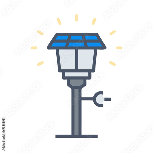 Minimalist style solar lamp illustration on black background demonstrating alternative energy solutions