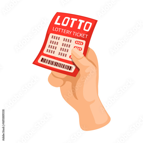 Hand Hold Lottery Ticket Cartoon Illustration Vector