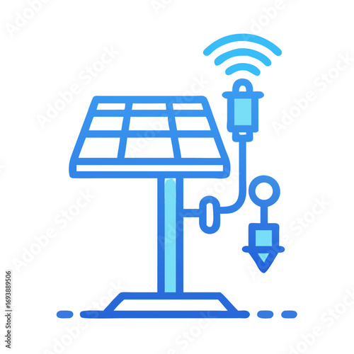 Stylized Solar Panel with Attached Sensor and Wireless Communication on Black Background