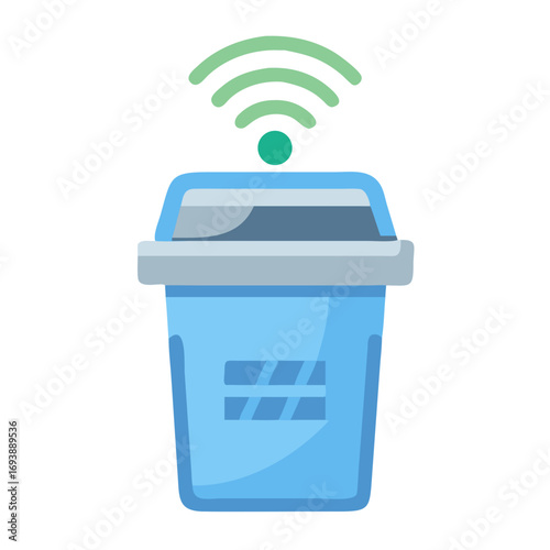 Smart trash can icon emitting wifi signal on a black background, a futuristic concept