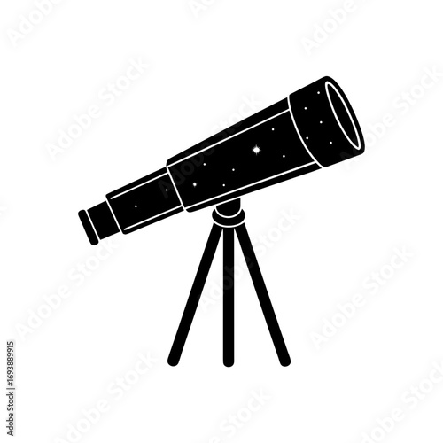 Telescope on a tripod looking up on transparent background silhouette