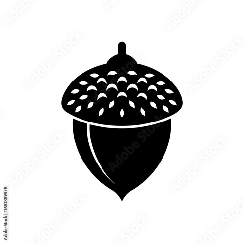 Silhouette of a single acorn on transparent background