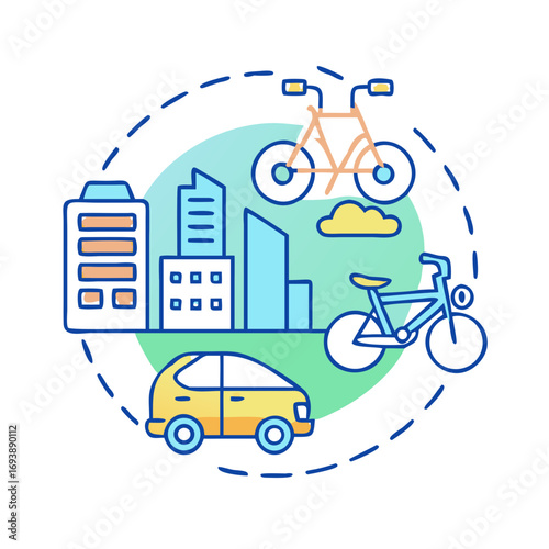Sustainable Urban Mobility: A Vibrant Illustration of Eco-Friendly Transportation Options in a Cityscape