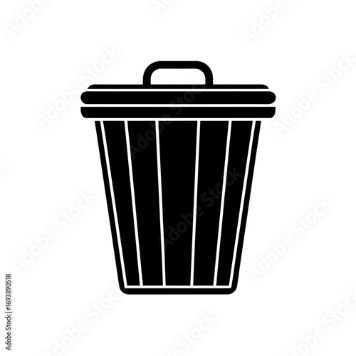 Simple black trash can object on transparent background silhouette