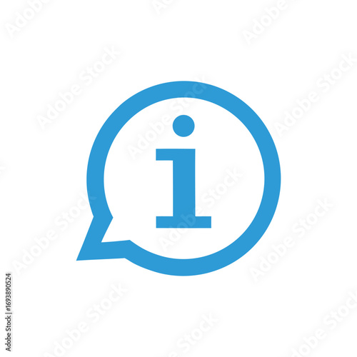 A simple information icon with a speech bubble is isolated on a white background, perfect for customer support and communication designs. Clean and modern.