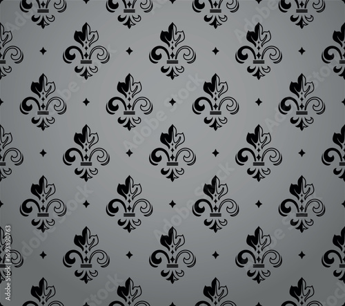 Wallpaper in the style of Baroque. Gray and black floral ornament. Seamless vector background. Graphic pattern for fabric, wallpaper, packaging. Ornate Damask flower illustration