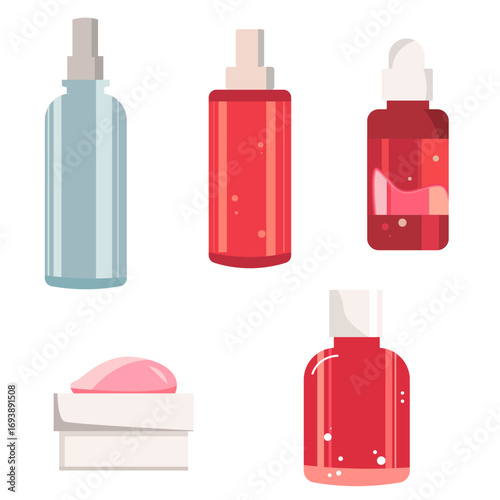 cosmetic bottle set,container of facial kits,cosmetics container. Face lotion oil and set facial skin vector illustration. Skincare beauty cosmetic clean collection and drawing simplicity
