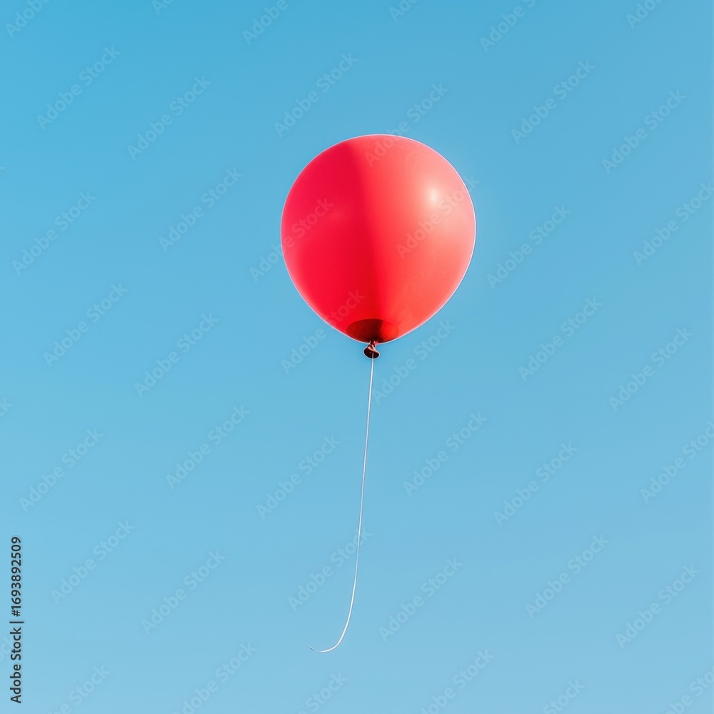 Obraz premium Red balloon floating in a clear blue sky with no other objects around creating a serene and peaceful atmosphere