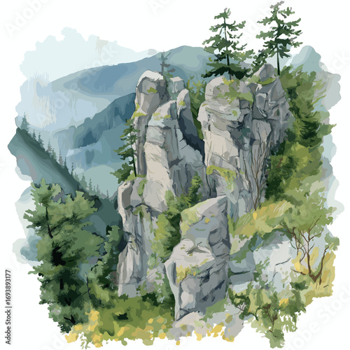 Tara National Park. Tara National Park watercolor vector illustration