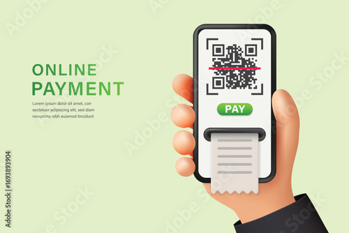 Hand Holding Smartphone with QR Code and Receipt. Online Payment and Digital Transaction Concept
