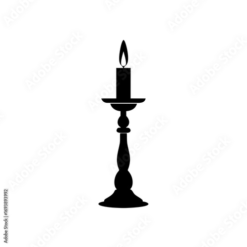 Silhouette of candle on stand on transparent background