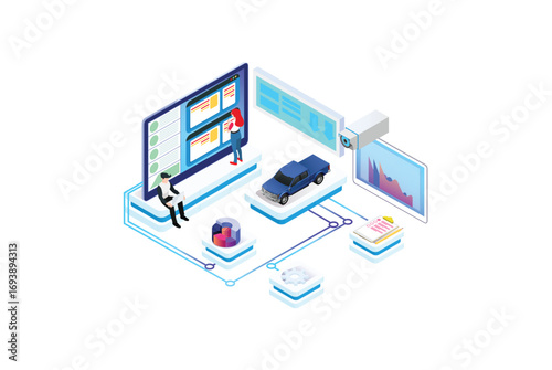 Isometric activity Phishing via internet concept illustration. Email spoofing or fishing messages. Hacking credit card or personal information website. Cyber banking account attack. Online sucurity.