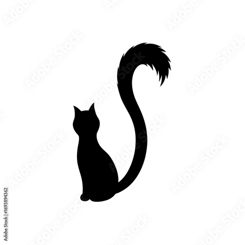 Silhouette of a sitting cat on transparent background