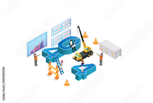 Modern isometric Website under construction with 404 error. Can use for web banner, infographics, hero images. Flat isometric vector illustration isolated on white background.