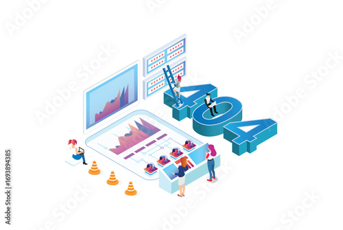Modern isometric Website under construction with 404 error. Can use for web banner, infographics, hero images. Flat isometric vector illustration isolated on white background.