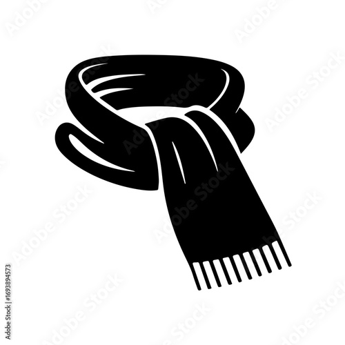 A simple and cozy black and white icon of a scarf. This clean vector graphic captures the essence of warmth, comfort, and cold weather fashion