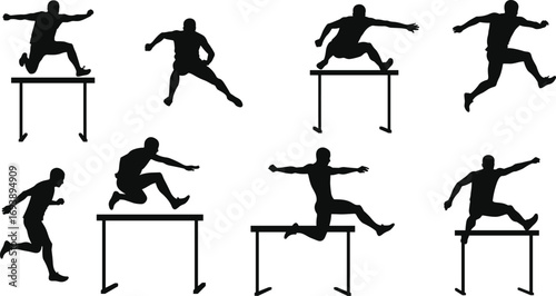 Silhouettes of Hurdle Athletes, Track and Field, Hurdling, Sport Action, Race, Jumping, Competition, Motion, Speed