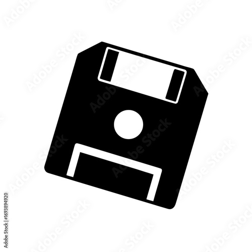 Black floppy disk illustration on transparent background silhouette