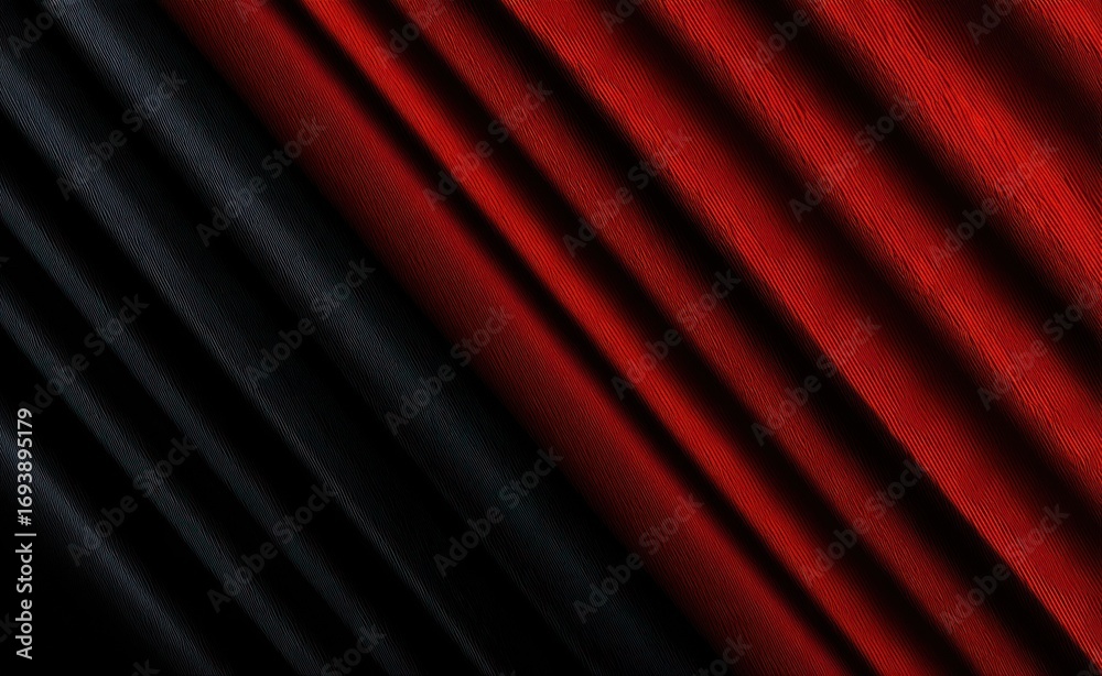 Fototapeta premium Diagonal texture art. Rich, abstract image of cascading folds in deep reds and blacks creating light and shadow across its textured surface