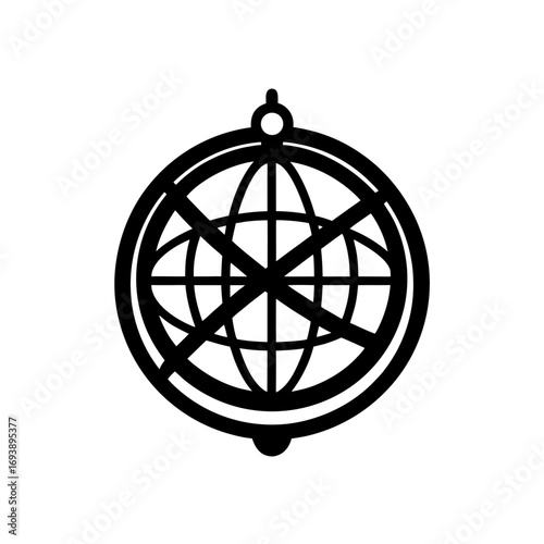 Armillary sphere black and white on transparent background silhouette