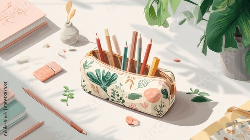 Eco-friendly pencil case made from natural materials stylish design home office aesthetic environment