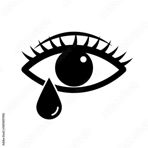 Black stylized eye with eyelashes and a teardrop ideal for wellness, beauty, emotions, and mental healthrelated concepts and designs.