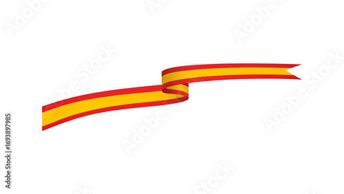 Waving spanish flag ribbon banner with yellow and red stripes isolated on transparent background