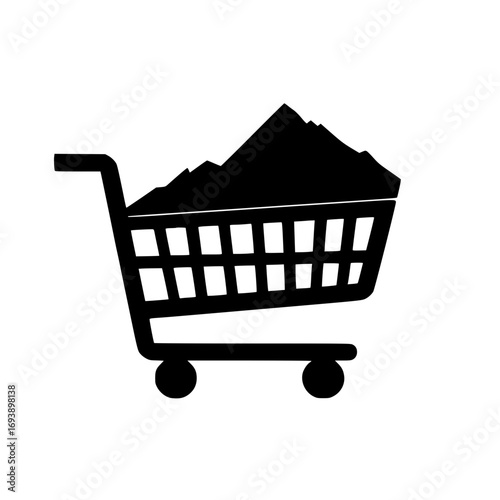 Retail basket with mountain graphic for outdoor product branding and nature conscious consumer design
