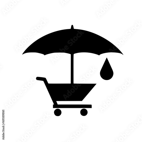 Ecommerce cart with droplet and umbrella graphic representing freshness and climate conscious shopping

