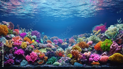 Fototapeta Naklejka Na Ścianę i Meble -  Vibrant mozart coral reef with diverse sea creatures underwater in a marine ecosystem