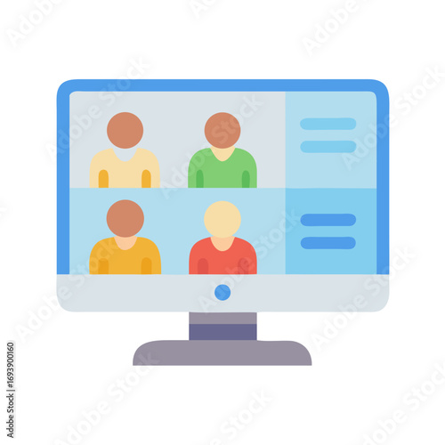 Online meeting vector illustration showing computer screen with video conference participants