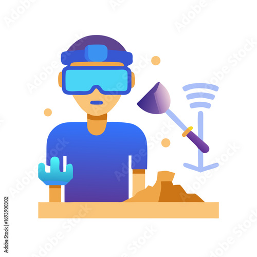 Augmented Reality Archeology: An Illustrator of a Virtual Reality Archeologist Excavating a Site