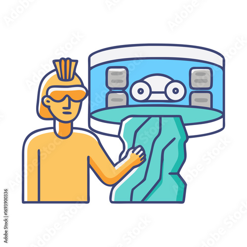 Virtual Reality Interaction: Person Experiencing Immersive Technology in a Flat Style Illustration