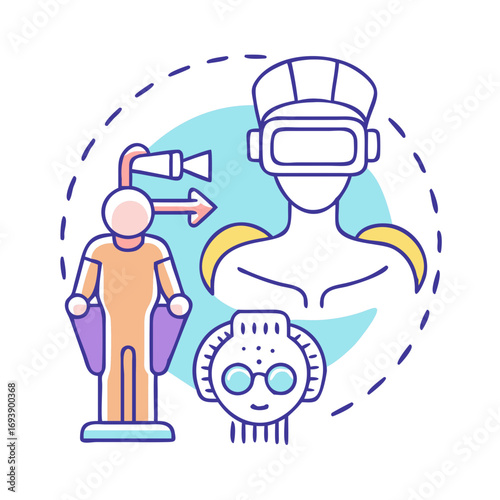 Conceptual image of virtual reality and AI integration in future technologies and human augmentation.