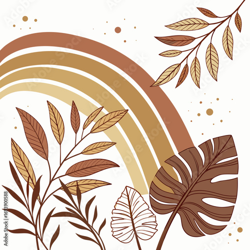 Boho rainbow with tropical leaves earthy tones and minimalist design create a calming and stylish aesthetic for any project