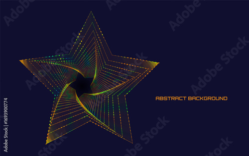 Twisted wireframe shapes star on a dark background. design element. Colored thin lines gradient twisted spiral with dots.
