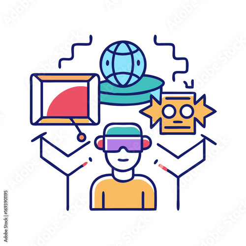 Abstract VR technology concept showcasing virtual reality interaction and digital world