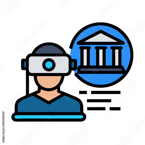 Virtual Reality Tour of Historic Building: A Flat Style Vector Illustration